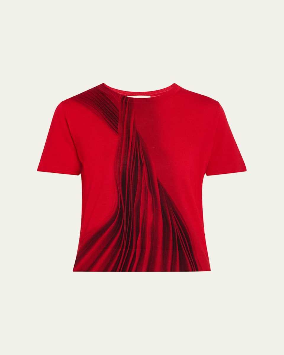 Dancing Pleat Printed Short-Sleeve Knit Top